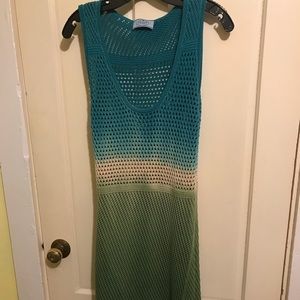 Blue, white, and green knit Prada dress